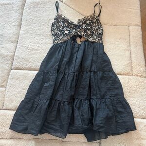 Sandro Women’s Black Backless Tiered Sundress with Embroidered Bodice